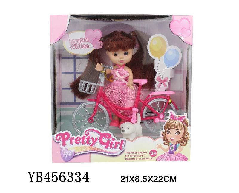 MUÑECA CON BICI Y MASCOTA CAJA