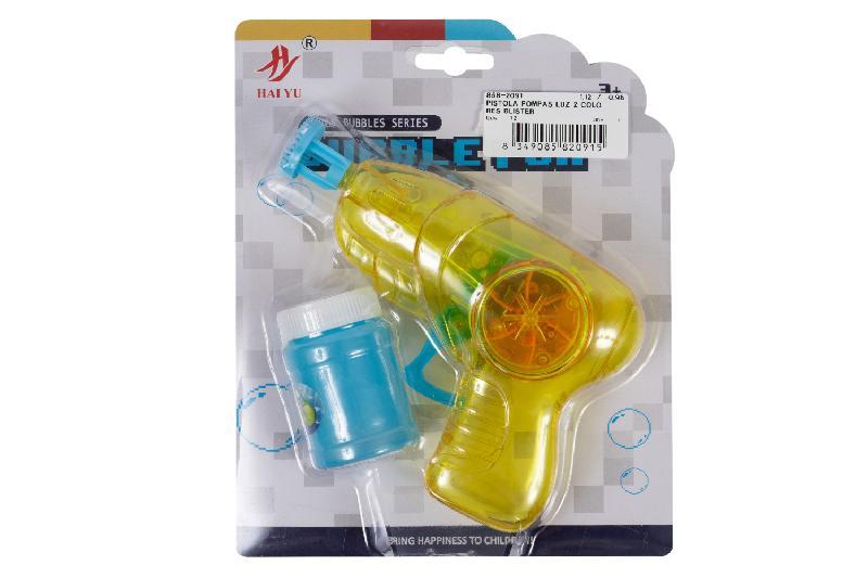 PISTOLA POMPAS LUZ 2 COLORES BLISTER