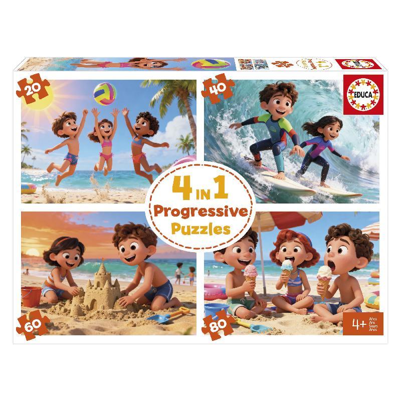 PUZLE EDUCA DIA EN LA PLAYA 4 EN 1